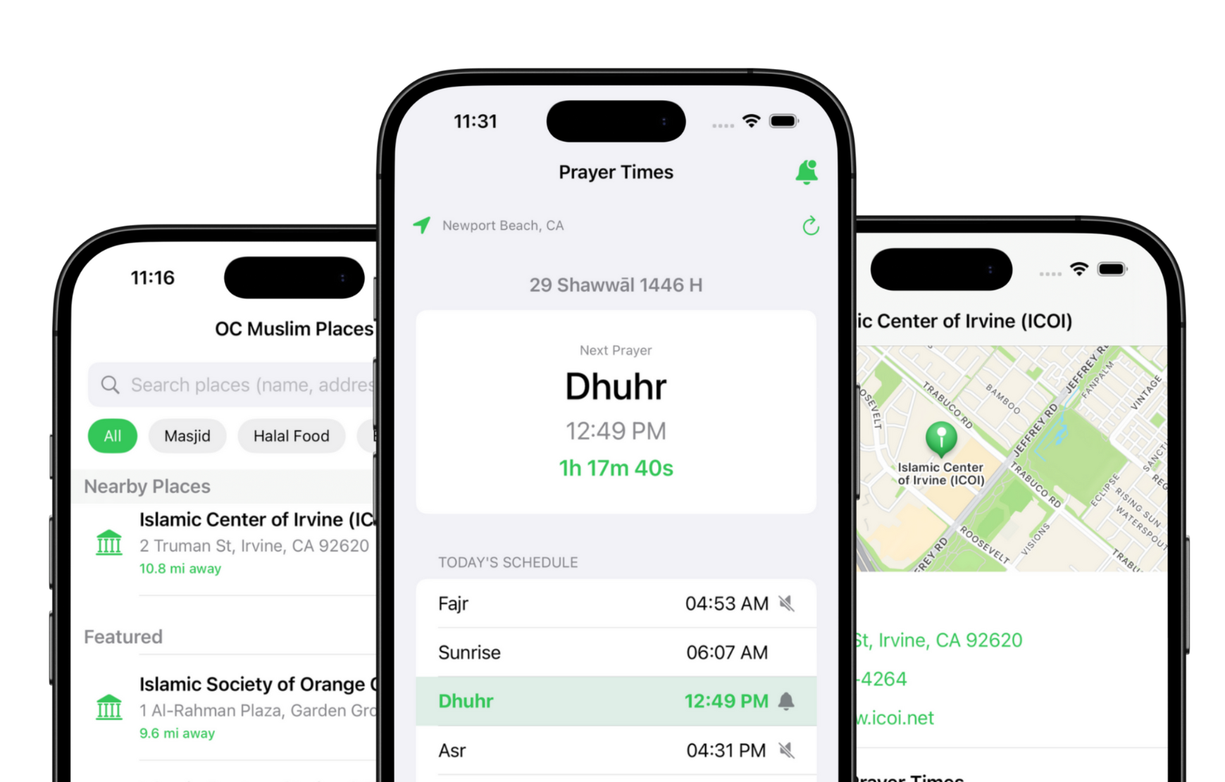 Ummah Hub App Mockup showing Prayer Times